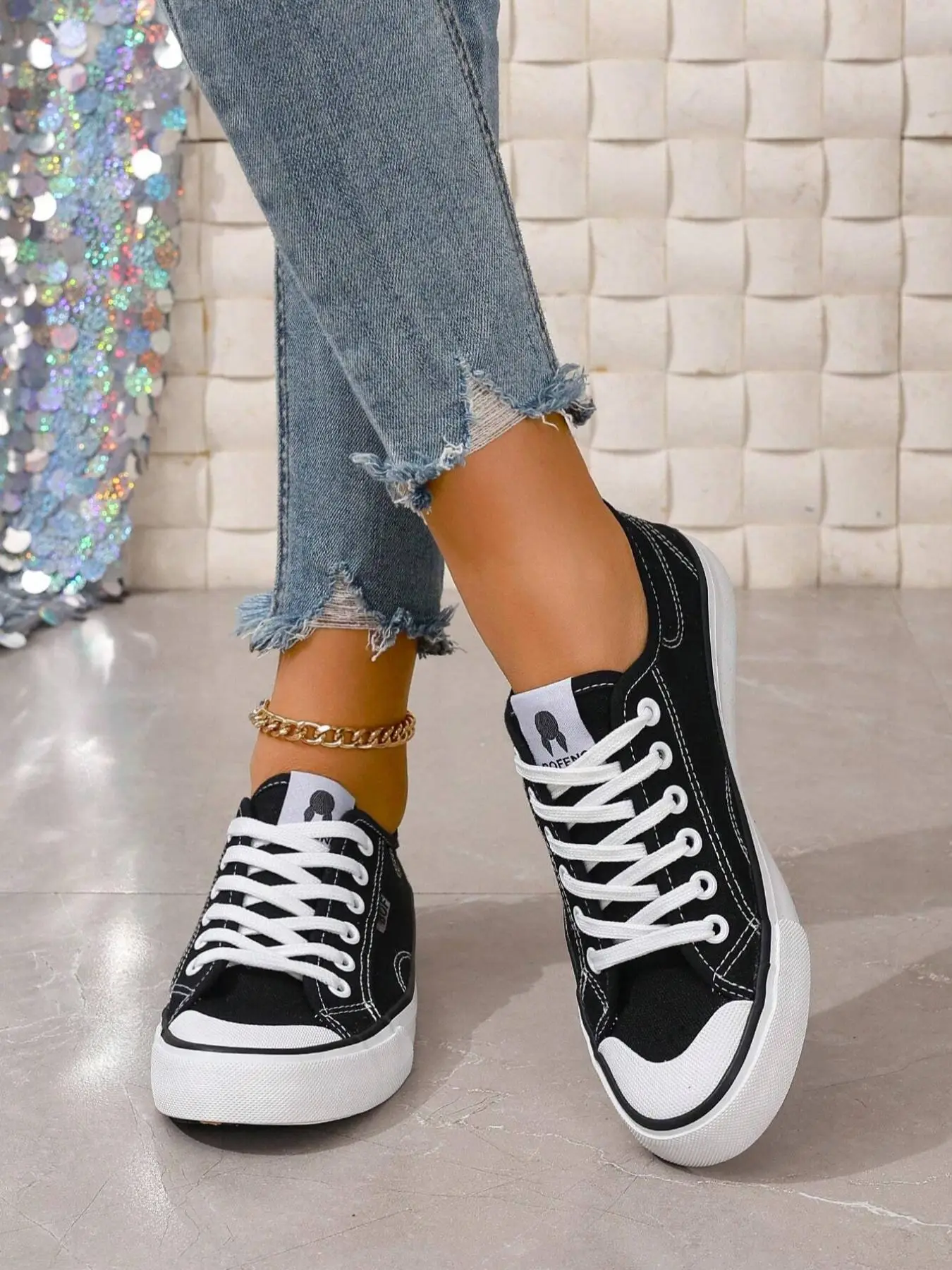 Women's Retro Fashionable Lace Up Low Top Canvas Sneakers, Casual Comfortable Sports Shoes for Daily Wear, Perfect for Students and Outdoor Sports, Gi