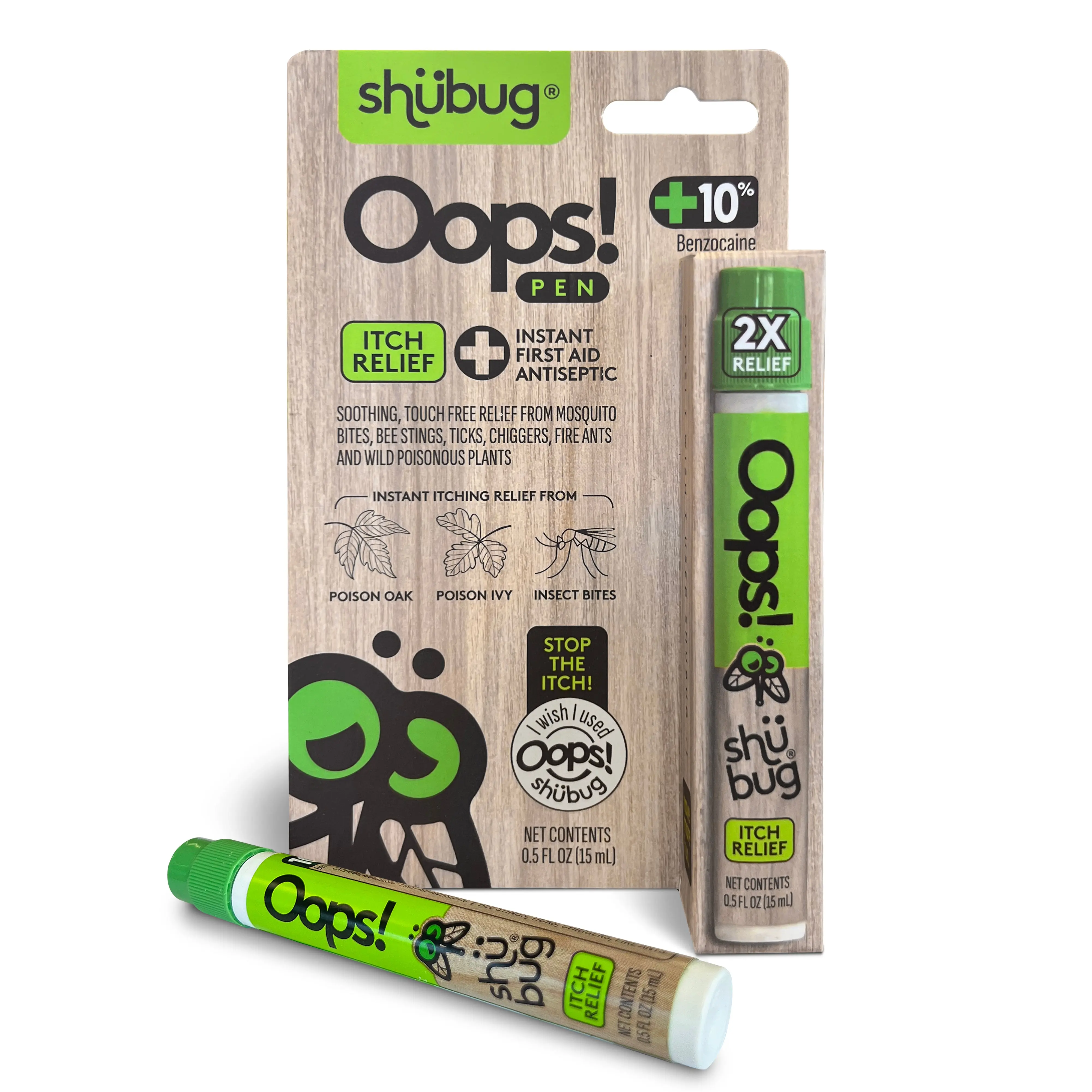 Shubug Oops Pen, Afterbite Itch Relief Pen Pack, 10% Benzocaine, .5 fl oz