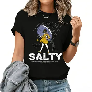 Female customers: Please select one size smaller when ordering,Unisex Salty Style Print Round Neck Tee Vintage Trendy Casual Short Sleeve Summer Daily Wear Breathable Cotton Top Slim-Fitting Figure-Flattering