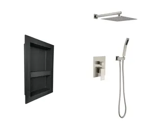 Hdmw Shower System with Shower Head, Hand Shower, Hose, Valve Trim, Lever Handles and Niche