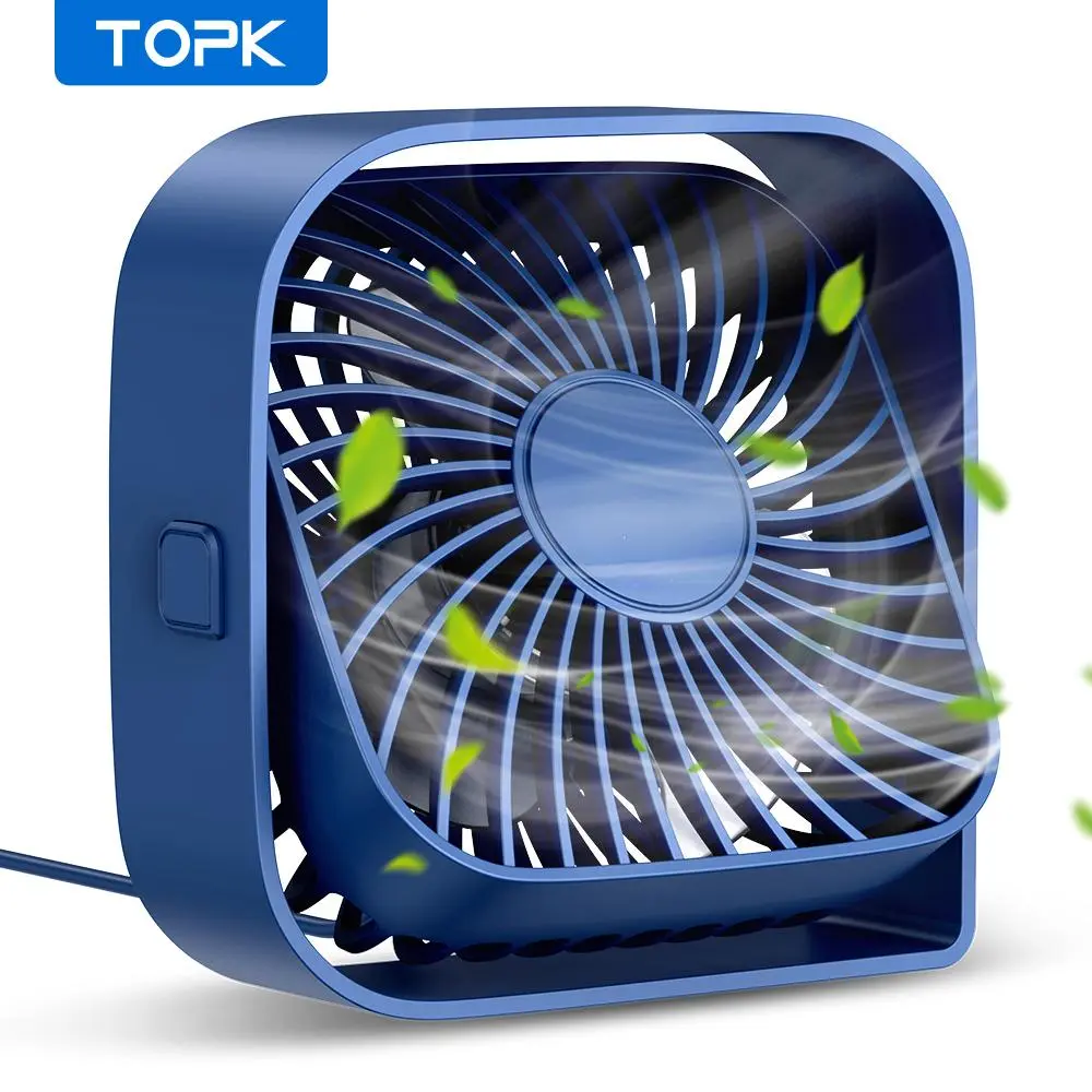 TOPK Portable Mini Fan, Travel Fan, USB Desk Fan, 3 Speed Wind Personal Fan, 360° Rotatable Head Standing Fans for Room Camping Home, Adjustable Fans, Personal Cooling Fans