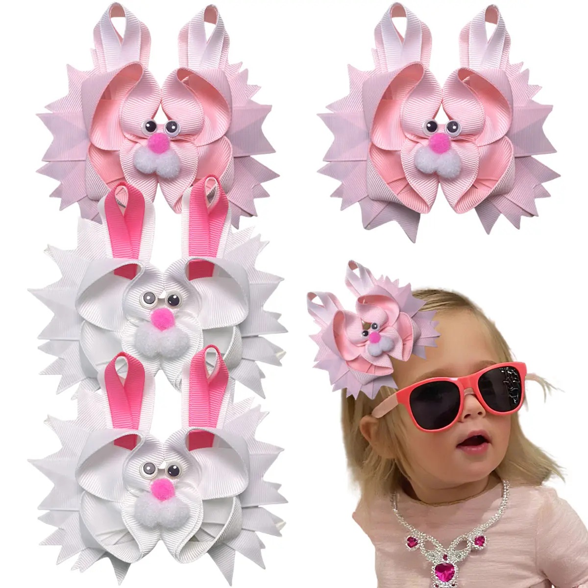 Summervibes JoyBowie 4-pack 5-inch Premium Gross Ribbon Ribbon Windmill Hair Clips with Alligator Clips, suitable for girls, babies, toddlers, and teenagers. hairbows accessory