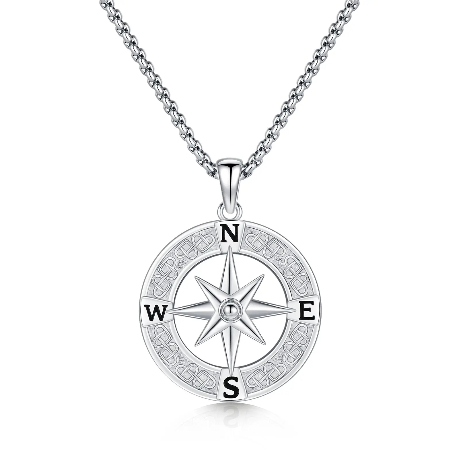 Sebina Rotating Compass Necklace Nautical - Inspired Silver Pendant Direction Symbol Silver Jewelry, Unique Travel Accessory, For Adventure Lovers/Gifts, Stylish Piece