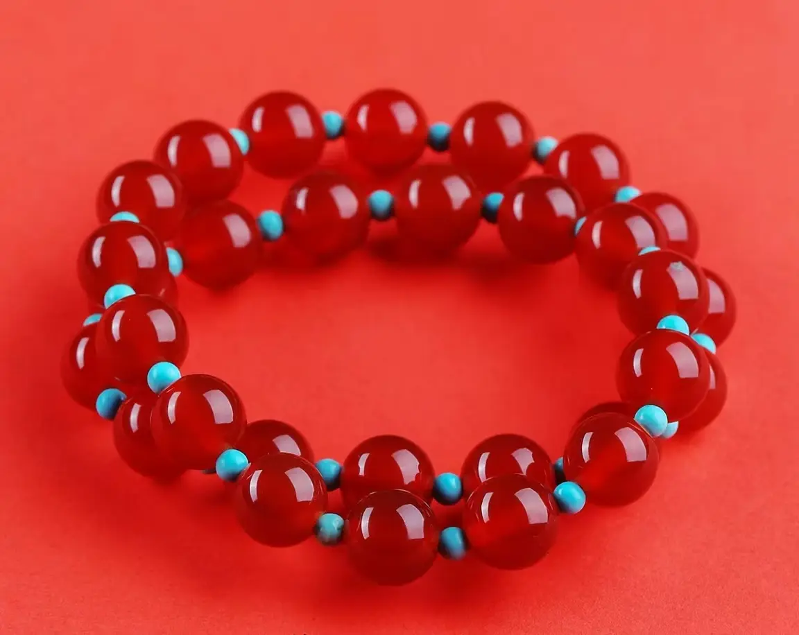 Red Agate & Blue Turquoise Double Loop Bracelet