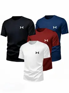 Sporty Logo Print Short Sleeve T-Shirt, Summer Running Fitness Training Quick-Dry Top, Activewear Tee, Breathable Fabric, Casual Wear, Four Basic Colors