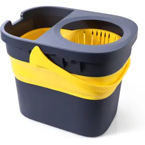 Commercial Mop Bucket with Wringer Portable Collapsible Plastic Mop Bucket Cleaning Washing Bucket for Cotton Mop Grey