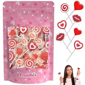 Fruidles Valentine's Lollipop Party Mix, Hearts, Lips N' Swirls Mixed Fruit Flavor Assortment, Individually Wrapped Assorted Half-Pound