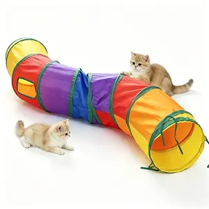 S-Shape Collapsible Cat Tunnel, Interactive Rainbow Cat Tube Play Toy with Side Holes for Indoor Cats Kittens Exercise Hiding Training