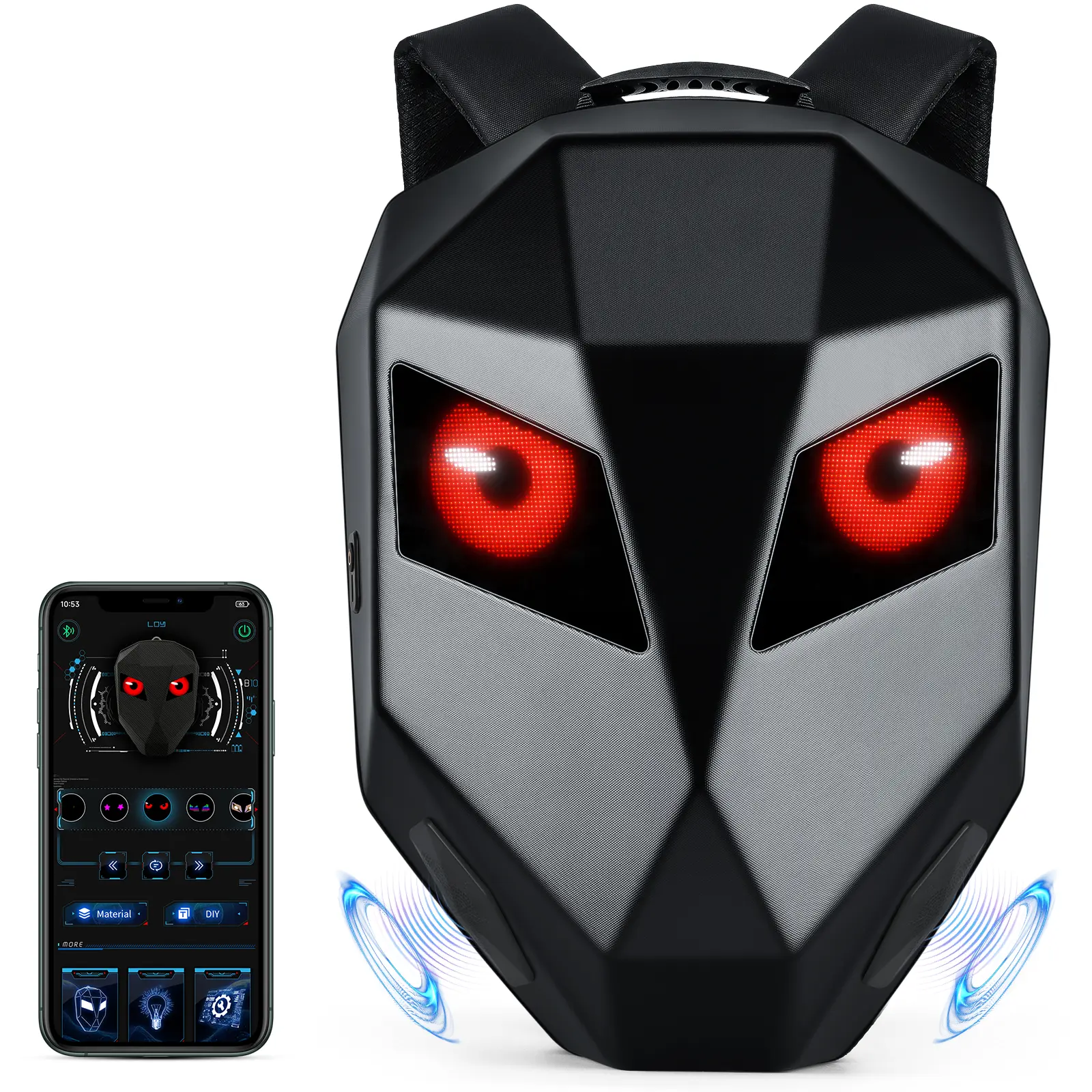 LED Motorcycle & Bicycle Backpack with Bluetooth Speakers | Smart Animated Screen, Expandable Helmet Storage