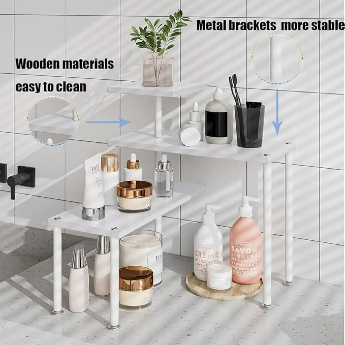INGIORDAR Waterproof 3-Layer Adjustable Expandable Corner Shelf - Freestanding Sleek Snap-In Home Storage Solution, Compact Shelves for Kitchen, Bathroom Balcony Bay Windows, Multi-Purpose Plant Holder