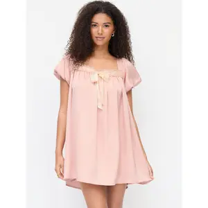 Cider Satin Square Neck Puff Sleeve Bowknot Babydoll Mini Dress SwimWeek