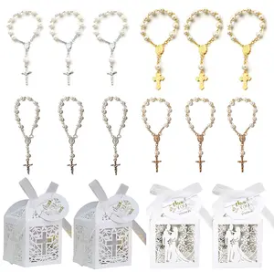 50/20pcs Cross Candy Box Easter Favor Gift Packaging Box With rosary beads Birthday Baptism Wedding Communion Christening Decor