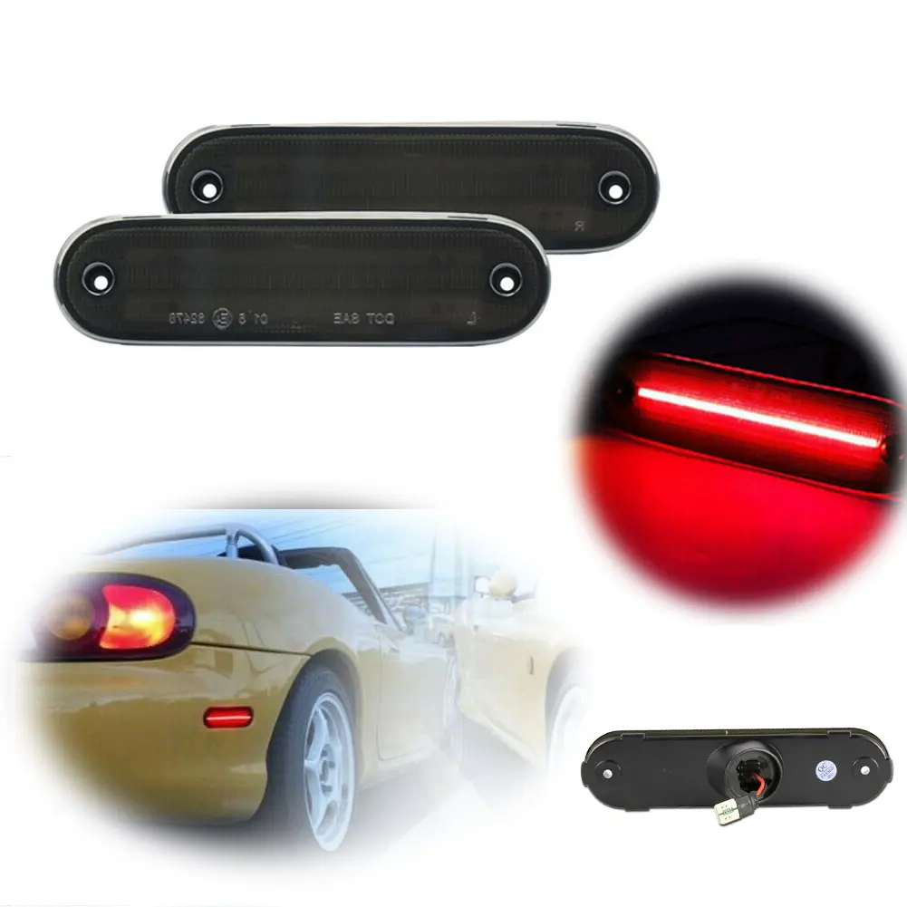 2PCS Smoked Lens Red LED Rear Side Marker lamps Lights FOR MAZDA MX-5 MIATA 1990 1991 1992 1993 1994 1995 1996 1997 1998 1999 2000 2001 2002 2003 2004 2005,Replace OEM NA01515FX,8BN1-51-120