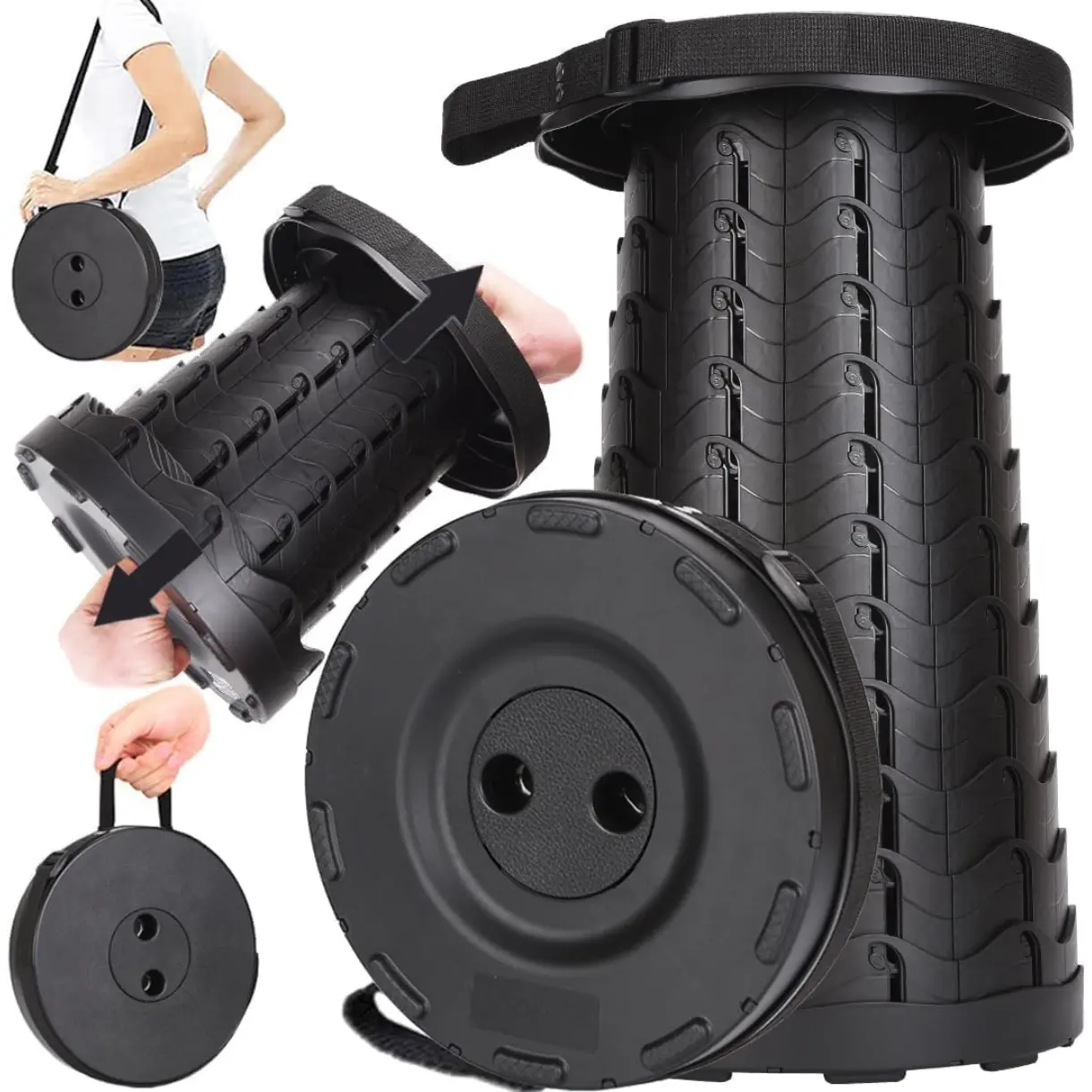 2 Pack Collapsible Stool, 400lbs Max Weight, Lightweight But Sturdy, Portable Retractable Folding Telescoping Foldable Camping Stool for Adults Outdoor Fishing Hiking BBQ (2 Pack Black)