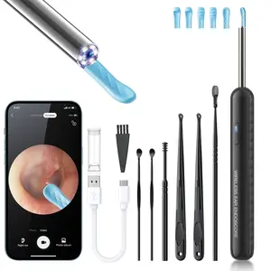 Ear Wax Removal Kit with 1080P HD Camera LED Light FSA HSA Eligible 6 Curved Soft Spoons Otoscope for iOS Android Ear Cleaning Tool Set