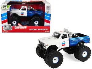 1972 Chevrolet K-10 Monster Truck "Chevron 150th Anniversary" White and Blue Metallic 1/43 Diecast Model Car by Greenlight