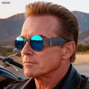 Retro Round Frame Sunglasses for Men, Punk Style Fashion Sunglasses, Lightweight UV Protection Shades for Street Style, Travel, Beach and Daily Wear