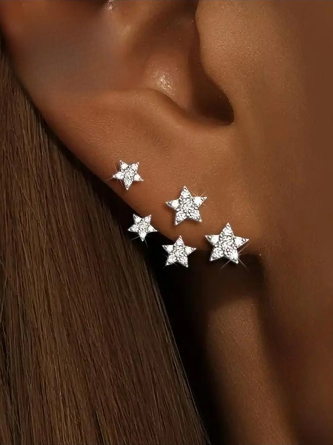 Women's Sparkling Star Stud Earrings, Cubic Zirconia Inlay, Elegant Bling Style, Hypoallergenic, All-Season Dainty Fashion Jewelry Accessory, Brilliant Stud Earrings, High Quality Earrings