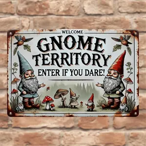 Vintage Gnome Territory Humorous Metal Sign For Outdoor And Indoor Decor