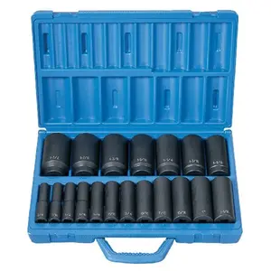 212 MAIN Chrome Moly Impact Socket Wrench Set – 3/8'' SAE & Metric Sizes, Steel Construction, Deep Length Design, Storage Organization Compatible (Grey Pneumatic Corp. GY1281 Model)
