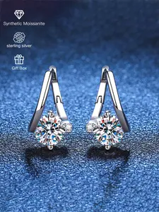 925 Sterling Silver Synthetic Moissanite Decorated Earrings, High Quality Earrings, Elegant Jewelry for Women, Trendy All-match & Exquisite Jewelry for Birthday Gift, Elegant Minimalist Earrings