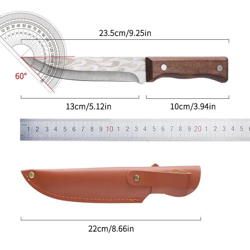 Outdoor Wooden Handle Straight Knife (Mirror Finis