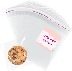 200 count Cookie Bags, 4x6 Inch Clear Cellophane Bags, Self Sealing Cellophane  Bag, Resealable Plastic Individual Wrappers Bag for Packaging Cookies,  Giving, Candy, Party Favors, Bakery
