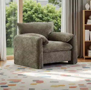 Merax Modern Chenille Oversized Armchair with Wide Armrests, Matcha Green