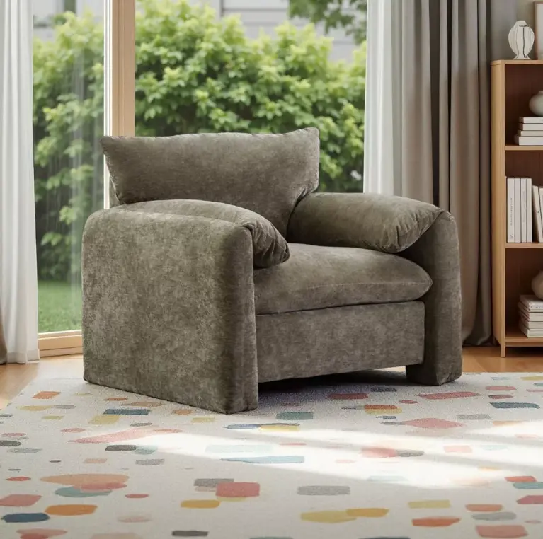 Merax Modern Chenille Oversized Armchair with Wide Armrests, Matcha Green