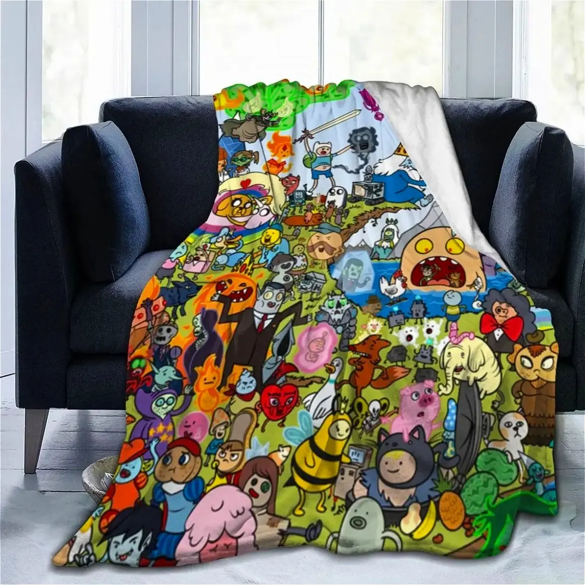 Adventure Time Cartoon Blanket - Whimsical Flannel Throw, Soft Cozy Warm Bedding for Bedroom Sofa, Travel Gift for Kids Adults, Cartoon Blankets, Whimsical Cartoon Blankets