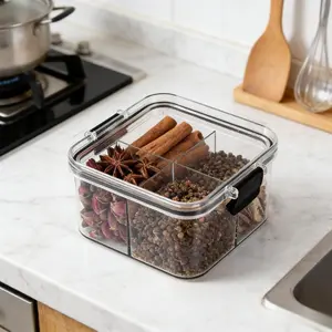 4-Compartment Airtight Food Storage Container, Food Storage Boxes - Thickened Square Kitchen Canister for Tea, Spices, Grains, Herbs, Dry Goods, BPA-Free Plastic,Jewelry Storage