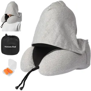 Travel Neck Pillow with 100% Light-Blocking Hood – Ergonomic Memory Foam Support Pillow for Airplane, Long Flights, Road Trips, Office and Car, Full Head and Neck Support with Skin-Friendly Cover