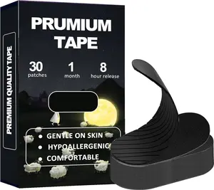Cotton Mouth Tape 30 Pack - Hypoallergenic, Latex Free, Gentle on Skin, Comfortable, One Month Supply, Black, Sports & Healthcare Accessory Patch Healthcare Bathroom Aid
