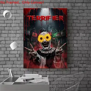 1 piece/set frameless canvas painting print poster, Classic Movie scenes Poster art，Terrifier Movie Poster， a perfect gift for Movie loves, ideal gift for bedroom, living room, dorm hallway, kitchen, mural, wall decoration, room decor