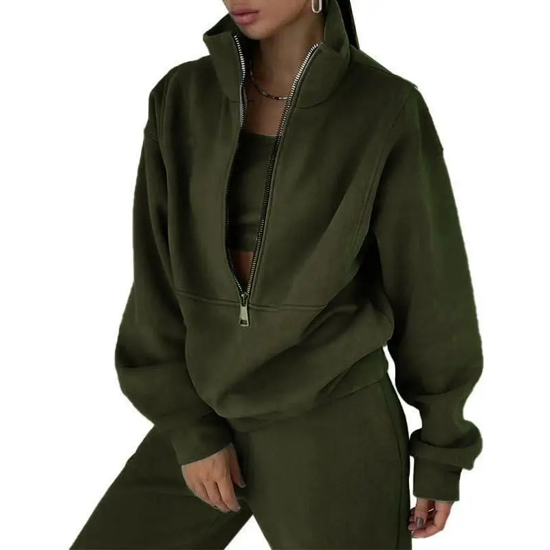 Women Quarter Zip Pullover Sweatsuits And Sweatpants Two Piece Set Long Sleeve Sweatshirt Winter Tracksuit
