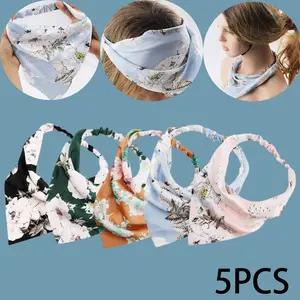 5 Pack Boho Elastic Thin Fashion Headbands Satin Triangular Scarf Hair Accessory Floral Chiffon Headbands for Women Beauty & Personal Care