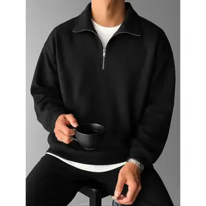 Men’s half-zip stand-up collar sweatshirt, casual and fashionable pullover, men’s minimalist style long-sleeved top GARMENTARY