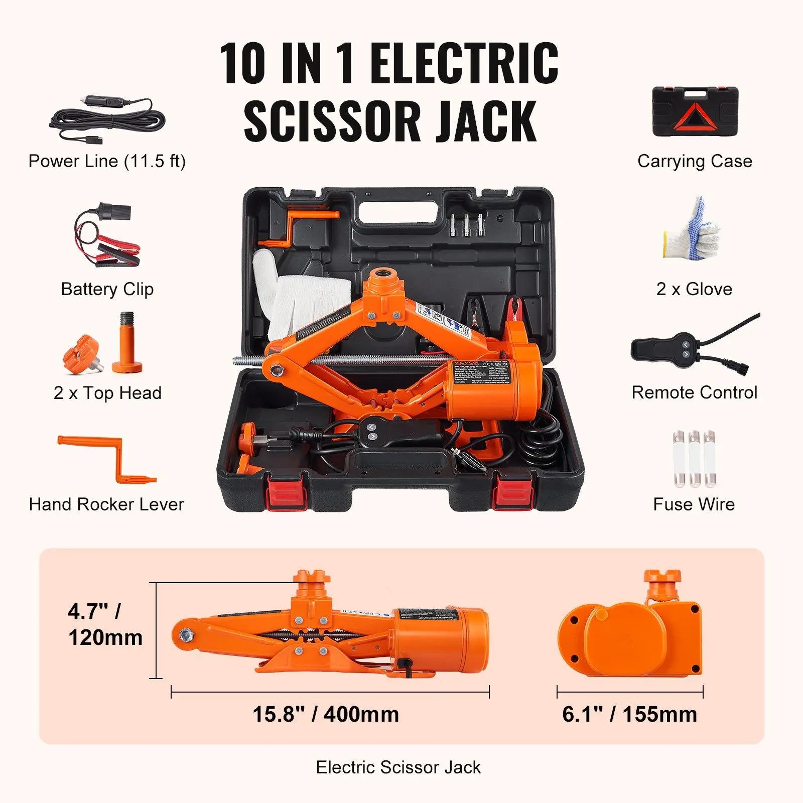 Electric Car Jack, 3 Tons / 6600 lbs Scissor Jack with Electric Impact Wrench and 12V Automatic Function, featuring Double Saddles and Remote Control, Portable for Sedan, SUV, and Truck Tire Changes