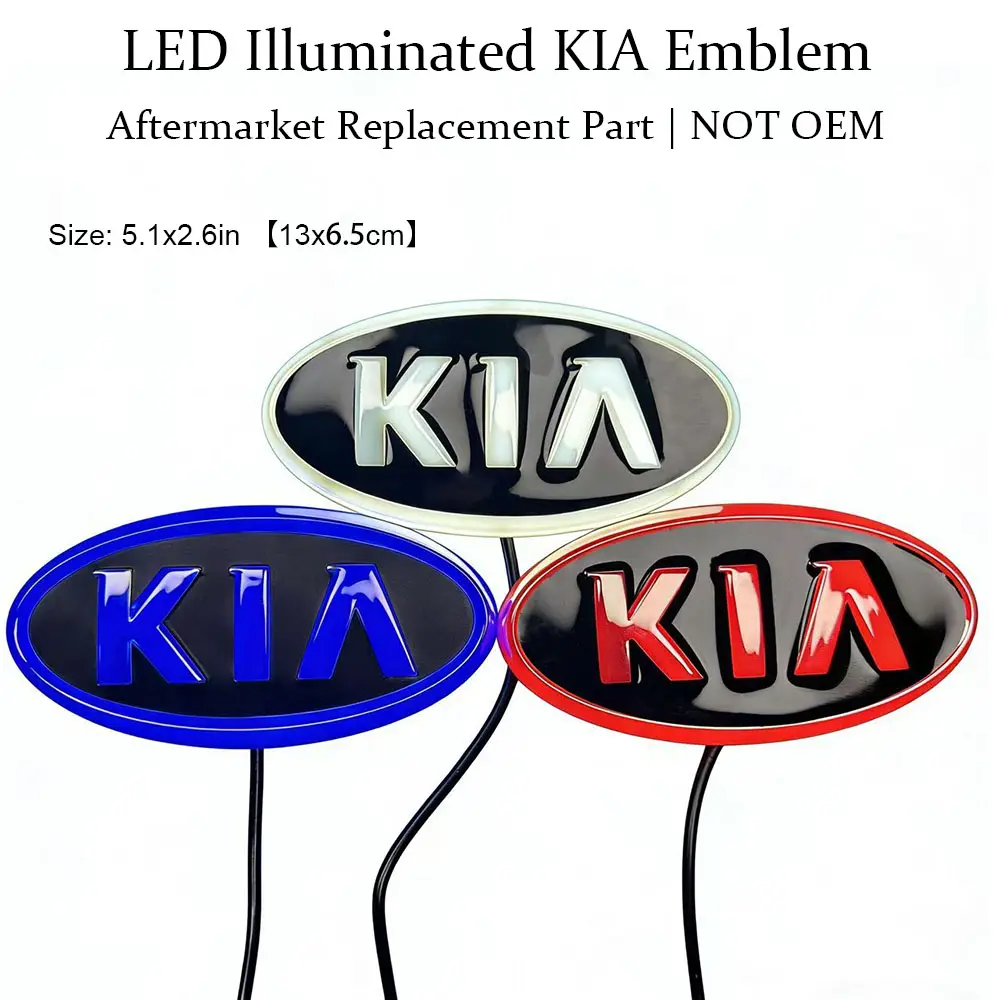 LED Illuminated Kia Emblem, 5.1x2.6in Aftermarket Glowing Badge, Adhesive-Backed Car Stickers, LED Badges Decals, Automotive Vehicle Accessory, Car Exterior Decoration Accessories