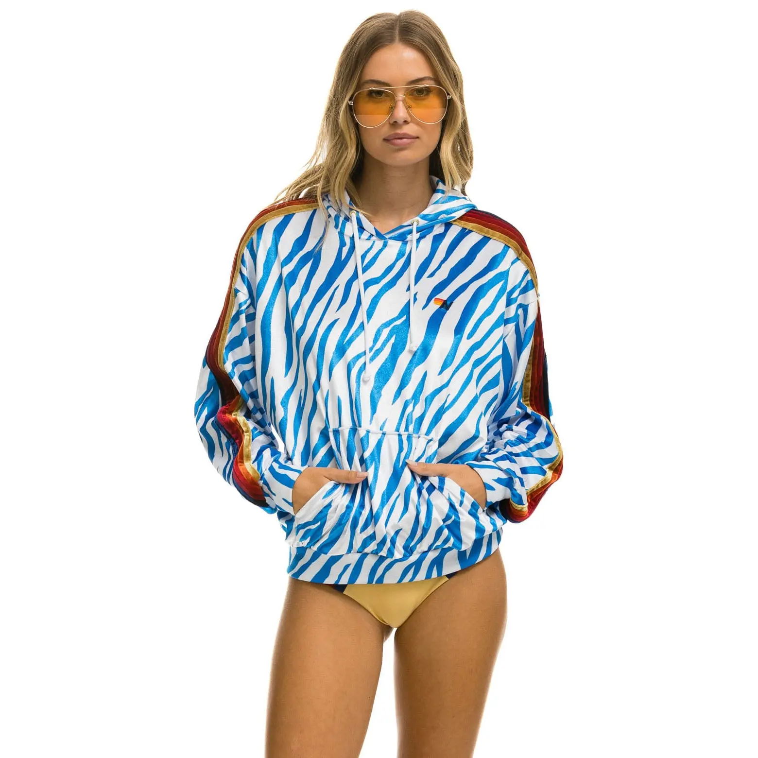 CLASSIC VELVET RELAXED PULLOVER HOODIE - BLUE TIGER