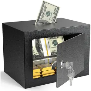 Small Safe Box with Key Lock,Mini Safe for  with  Slot,Steel  Deposit Box for   ,0.24 Cubic