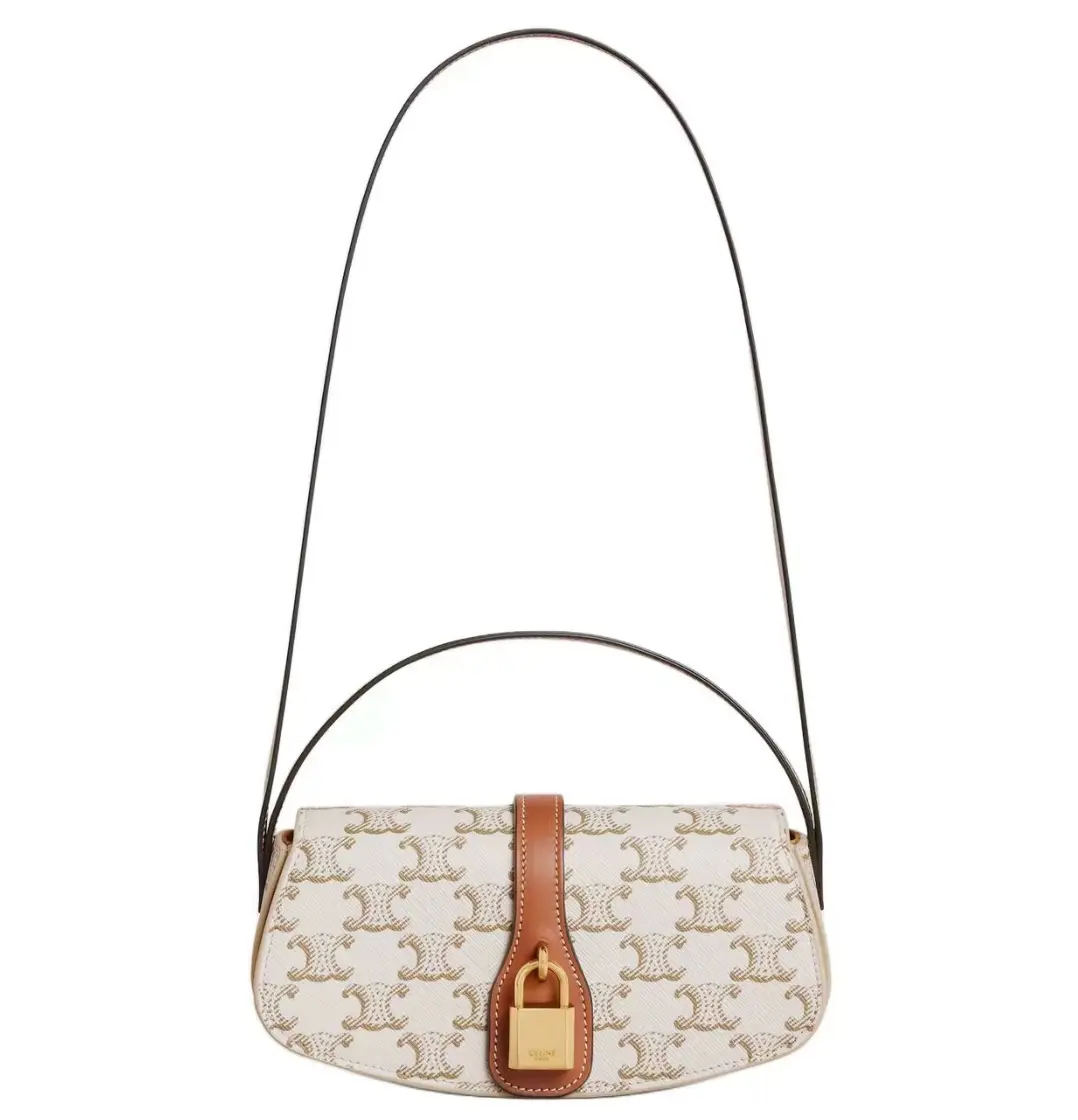 Pre-owned Celine White Triomphe Canvas Tabou Lock Underarm Bag（2506866）
