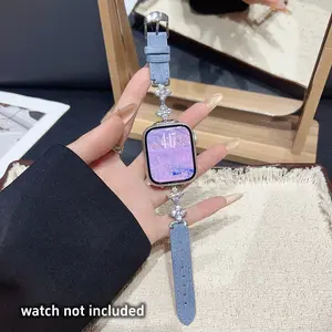 Apple Watch Band Four Leaf Clover Zircon Leather Strap, Fashion Unique Design, Wearable Accessories, Fits Apple Smartwatch Series Ultra Se 38/40/41/42/44/45/46/49mm, Watch Straps