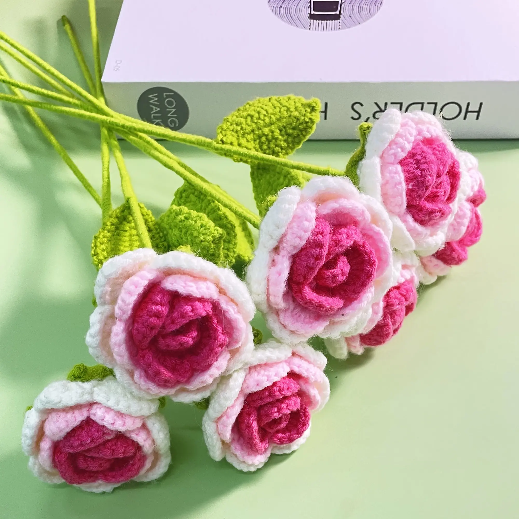 Crochet Artificial Flowers - Handmade Wool Yarn Bouquet (3pcs/7pcs, 40cm×8cm), Exquisite Craft Ornaments for Wedding Floral Decor, Back to School Gifts