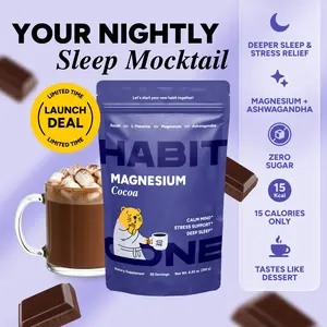Magnesium Mushroom Cocoa with Ashwagandha & Reishi - Adaptogens Blend - Zinc, L-Theanine, L-Glycine, Chamomile, Jujube & Cinnamon - Made in USA - 30 Servings