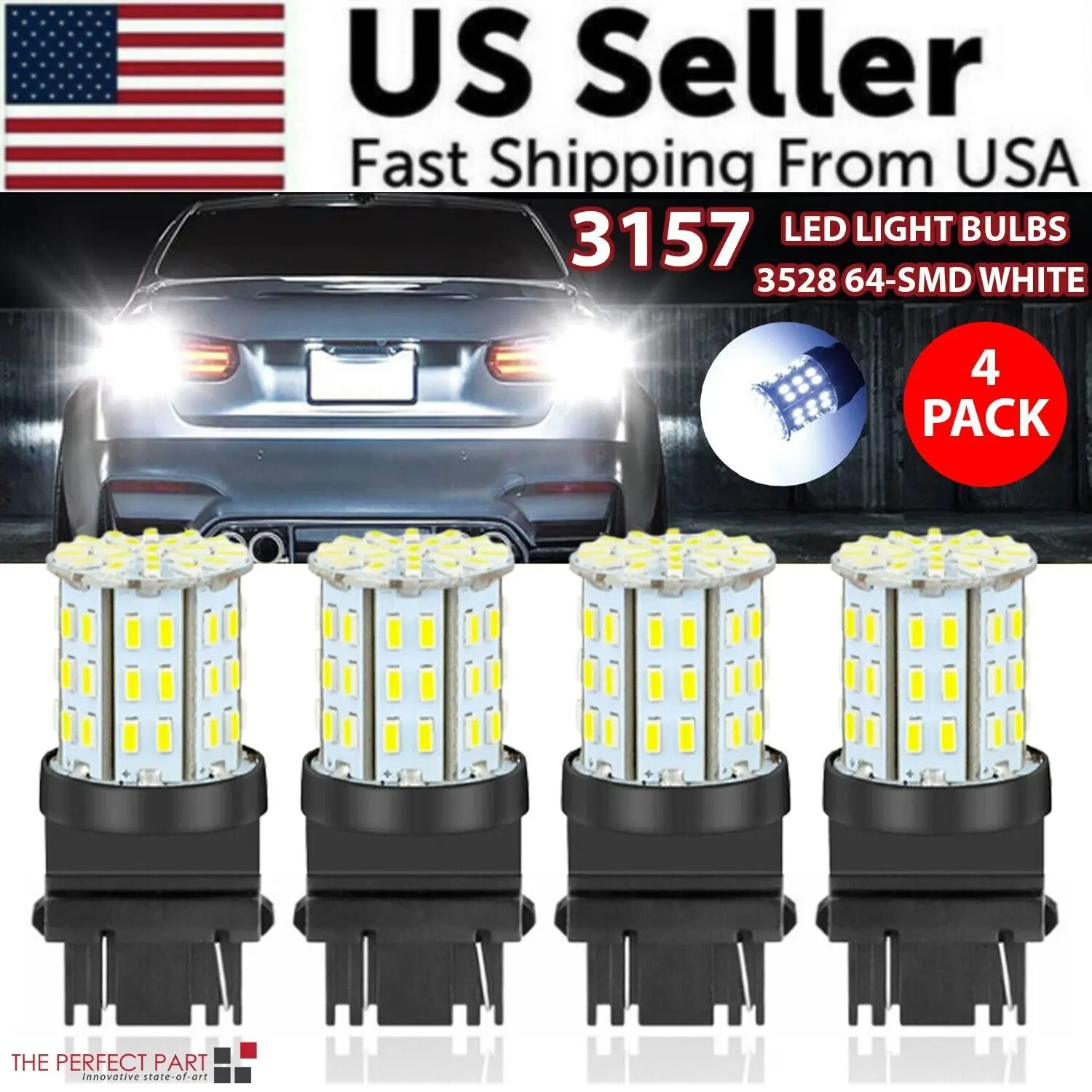4X 3157 3156 64SMD LED Reverse Tail Brake Turn Signal DRL Light Bulb 6000K White, Led Car Lights, Led Smds