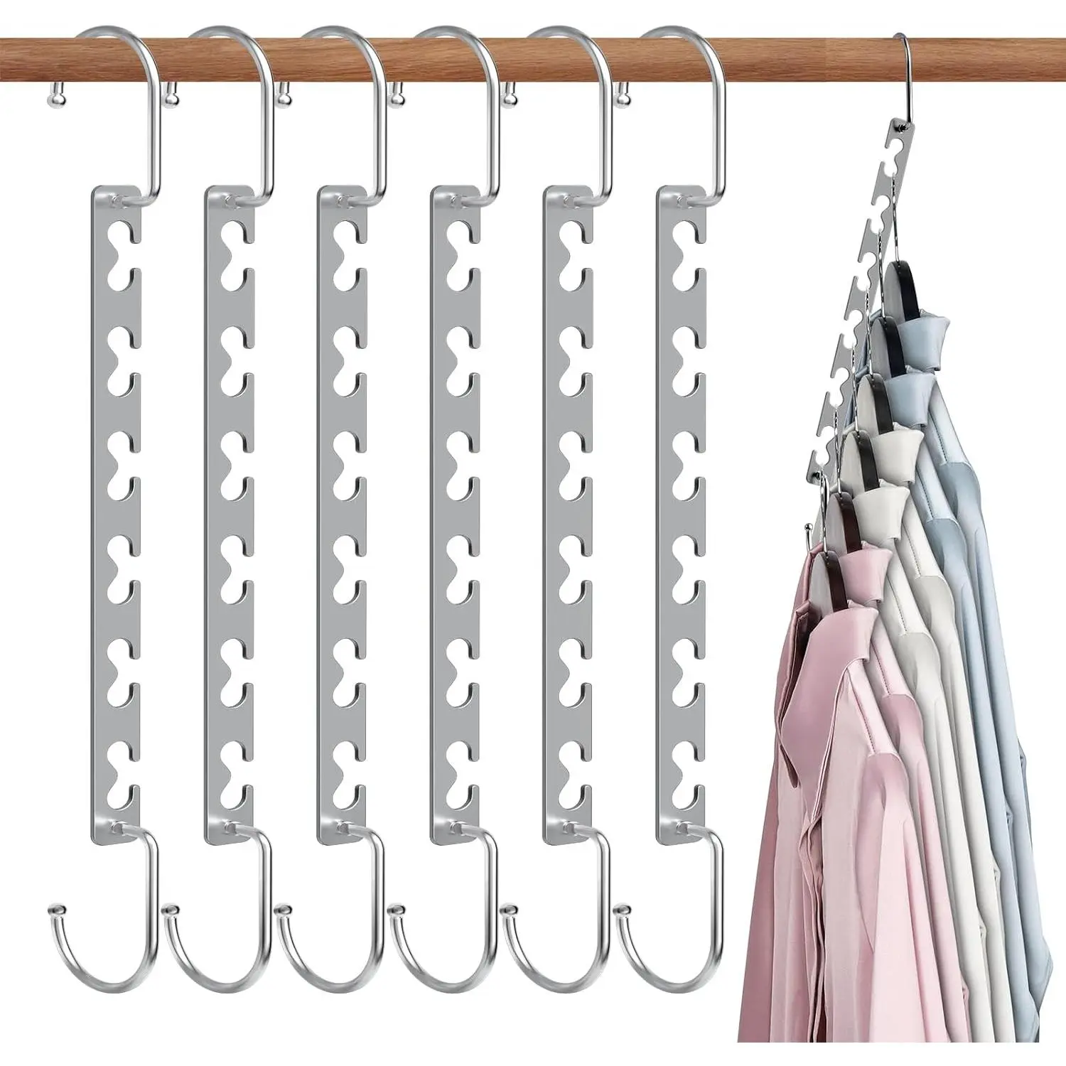 P-HP015   Magic Clothing Sturdy Metal Hangers Wardrobe Closet Organizer Space Saving Hanger Pack of 6 Cascading Hangers Plastic Stainless