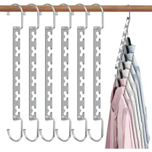 P-HP015   Magic Clothing Sturdy Metal Hangers Wardrobe Closet Organizer Space Saving Hanger Pack of 6 Cascading Hangers Plastic Stainless