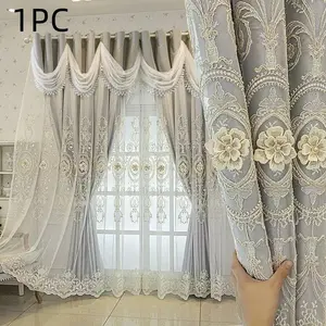 1pc 100% blackout European Style Full Light Blocking Curtains, Home Textile, Silk Thread, Elegant Scroll Pattern, Suitable for Living Room, Bedroom, Villa