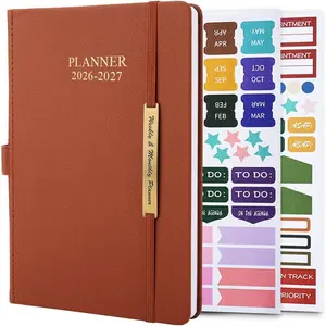 Planner 2026-2027, Month Weekly Planner Run JAN 2026 to JUN 2027, 26-27 Planner with Pen Loop,  Pocket and Stickers, 18 Months Planners, Brown Monthly Planners 2026-2027